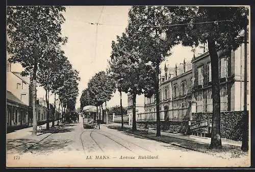 AK Le Mans, Avenue Rubillard, Strassenpartie mit Strassenbahn