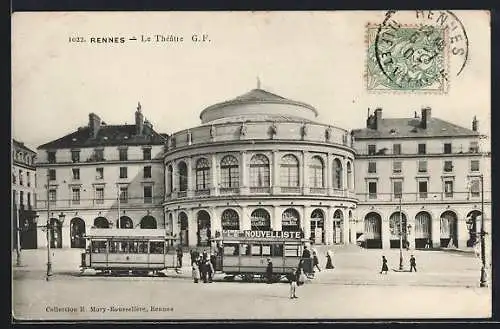 AK Rennes, Le Théâtre, Strassenbahn