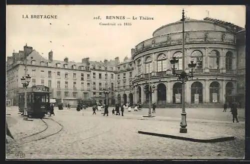 AK Rennes, La Bretagne, Le Théâtre, Strassenbahn