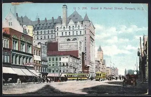 AK Newark, N. J., Broad & Market Street, Strassenbahn