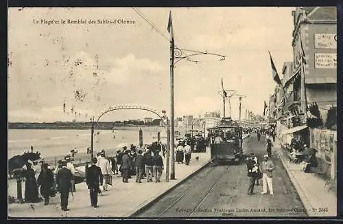 AK Les Sables-d`Olonne, La Plage et le Remblai, Strassenbahn