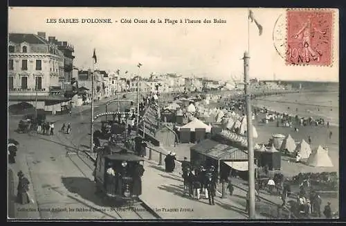 AK Les Sables d`Olonne, Cote Ouest de la Plage du Bain, Strassenbahn