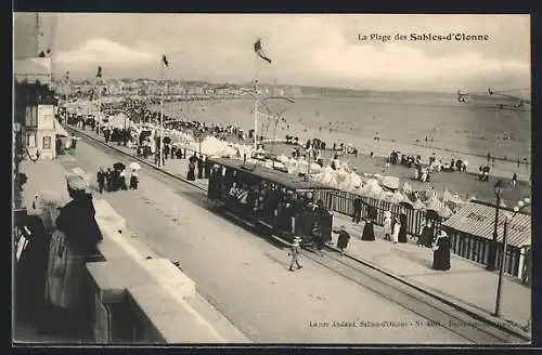 AK Les Sables-d`Olonne, La Plage, Strassenbahn