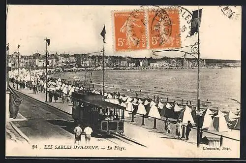 AK Les Sables-d`Olonne, La Plage, Strassenbahn