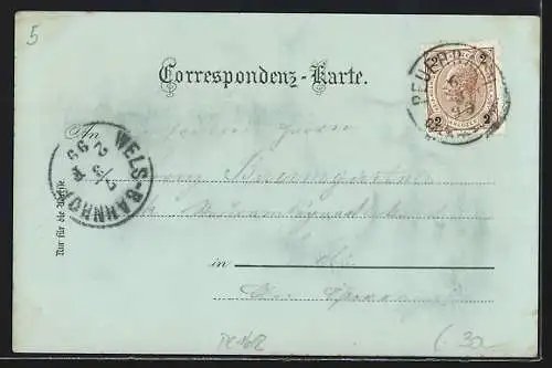 Mondschein-Lithographie Peuerbach /Ob. Östr., Partie auf dem Marktplatz