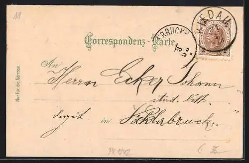 Lithographie Riedau, Gesamtansicht, Marktplatz, Kirche, Bahnhof