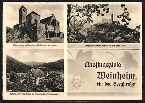 AK Weinheim /Bergstrasse, Wachenburg, Gasthof Fuchs'sche Mühle, Burgruine