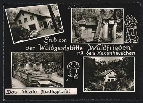 AK Bad Salzdetfurth, Waldgaststätte Waldfrieden mit dem Hexenhäuschen