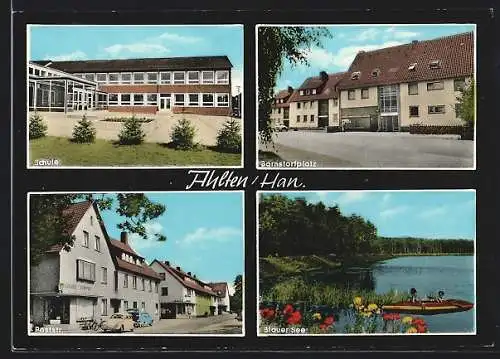 AK Ahlten /Han., Poststrasse, Blauer See, Schule, Barnstorfplatz