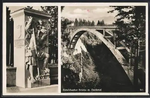 AK Echelsbach, Echelsbacher Brücke mit Denkmal