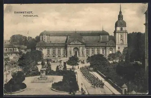 AK Darmstadt, Paradeplatz aus der Vogelschau