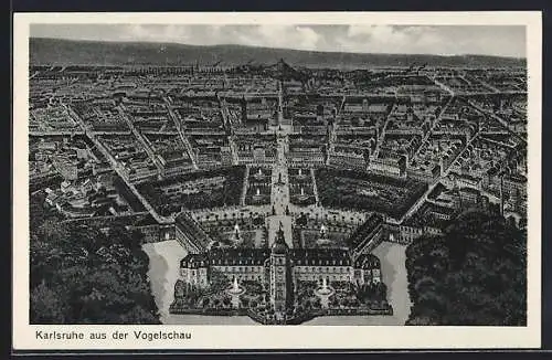 Künstler-AK Karlsruhe, Blick auf das Schloss und die Stadt