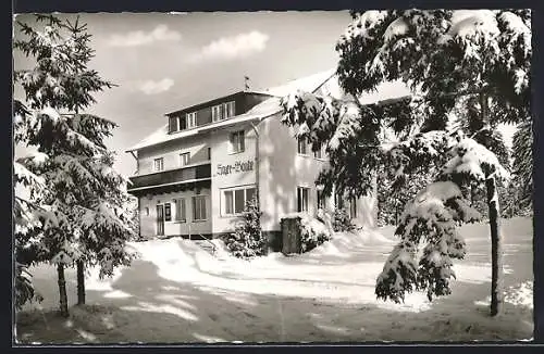 AK Bischofsgrün i. Fichtelgebirge, Pension und Restaurant Hoyer-Baude im Schnee