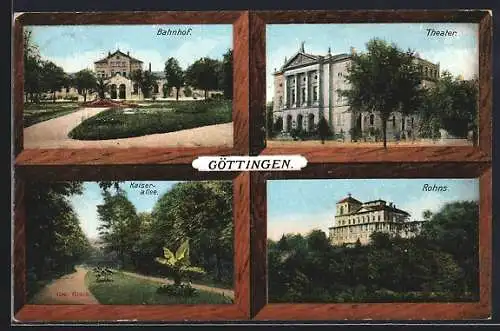 AK Göttingen, Bahnhof, Theater, Kaiserallee, Rohns