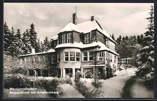 AK Wernigerode /Harz, Berggasthaus am Armeleuteberg im Schnee