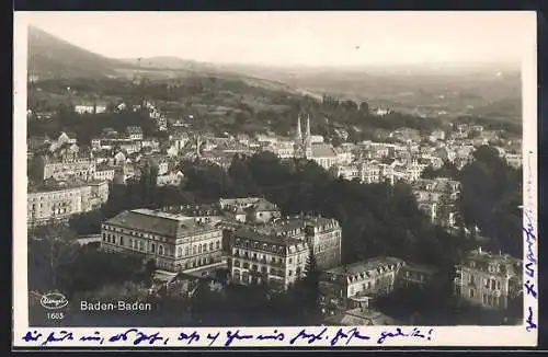 AK Baden-Baden, Stadtansicht von einer Anhöhe aus