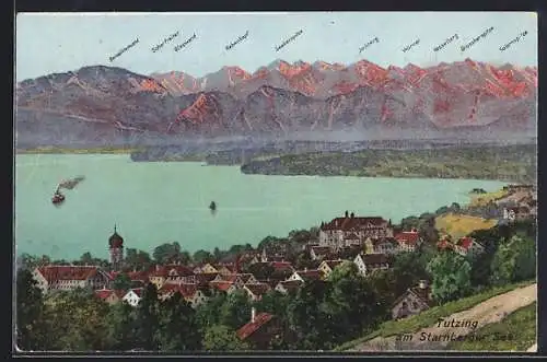 AK Tutzing, Gesamtansicht am Starnberger See, Gebirgsblick