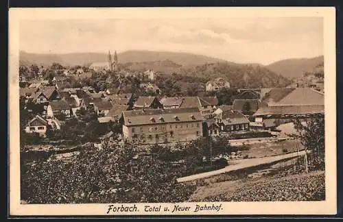 AK Forbach, Totalansicht mit neuem Bahnhof