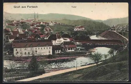 AK Forbach, Ortsansicht von einen Berg aus