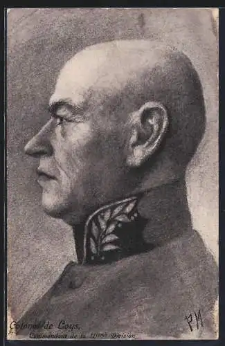 AK Colonel de Loys in Uniform, Seitenportrait