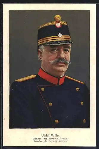 AK Ulrich Wille, General der schweiz. Armee, Brustportrait mit Tschako