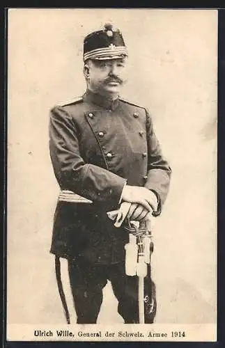 AK schweizer Militär, Portrait General Ulrich Wille in Uniform mit Säbel