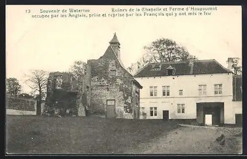 AK Waterloo, Ruines de la Chapelle et Ferme d`Hougoumot