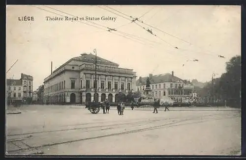 AK Liége, Théater Royal et statue Grétry