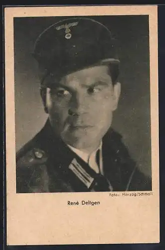 AK Schauspieler Renè Deltgen in Uniform einer Filmrolle