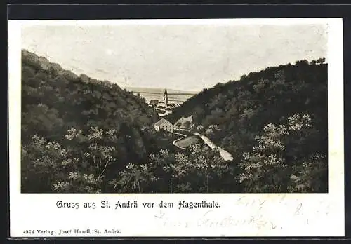 AK St. Andrä vor dem Hagenthale, Ortsansicht von einer Anhöhe aus