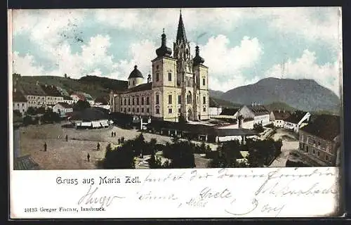 AK Maria Zell, Ortsansicht mit Wallfahrtskirche