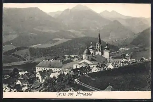 AK Mariazell, Totalansicht von einen Berg aus