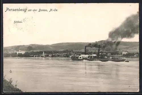 AK Persenbeug an der Donau, Blick über den Fluss zum Schloss