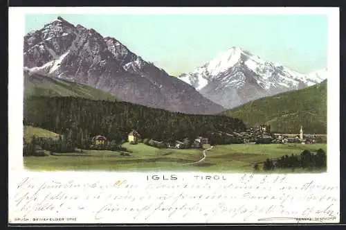 AK Igls /Tirol, Ortsansicht mit den Bergen