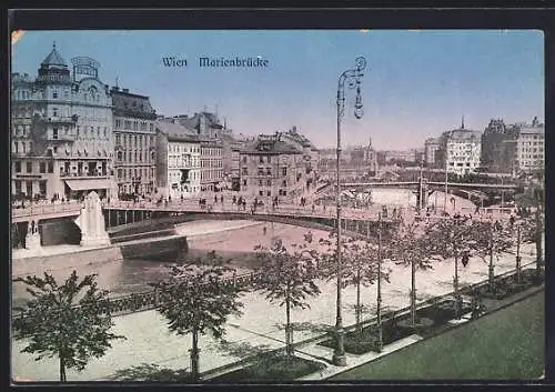 AK Wien, Donaupartie mit Marienbrücke