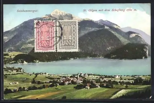 AK St. Gilgen i. Salzkammergut, Ortsansicht mit dem Schafberg