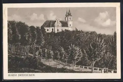 AK Maria-Dreieichen, Blick zur Kirche