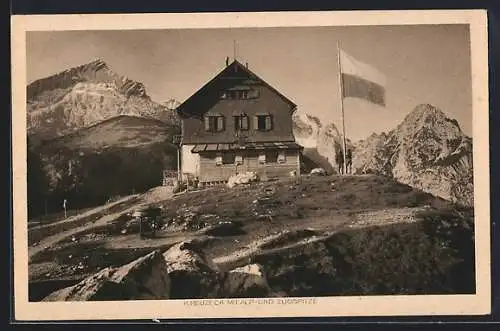 AK Adolf Zoeppritz-Haus, Berghütte am Kreuzeck mit Alp- und Zugstpitze