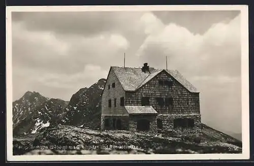 AK Hagenerhütte, Blick gegen Greitspitze und Romatespitze