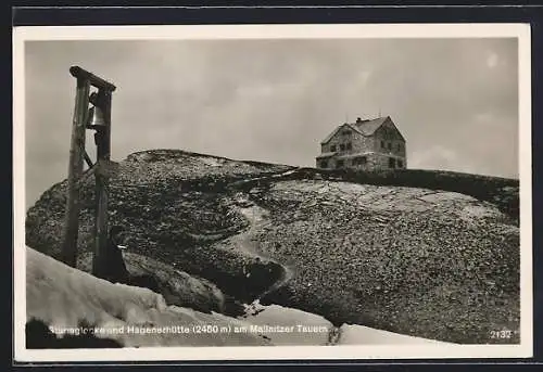 AK Hagenerhütte am Mallnitzer Tauern, Sturmglocke und Berghütte