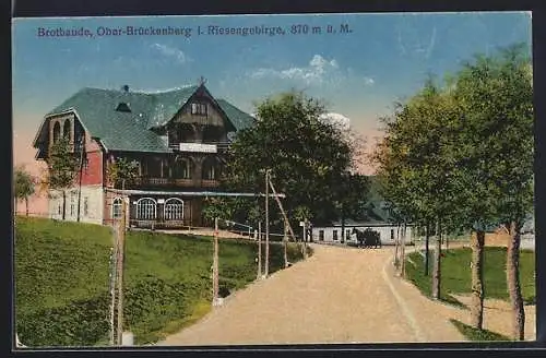 AK Brotbaude /Riesengebirge, Baude mit Strassenpartie