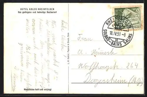 AK Rheinfelden, Hotel-Restaurant Adler, Innenansicht