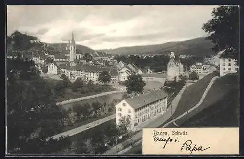 AK Baden, Teilansicht mit Kirche und Strassenpartien