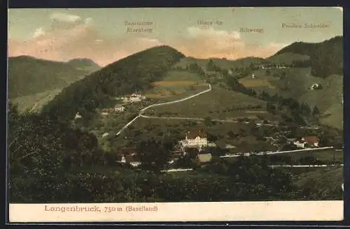 AK Langenbruck /Baselland, Panorama mit Pension Schneider, Sanatorium Erzenberg und Schwengi