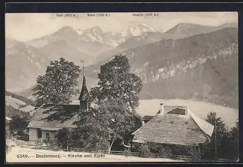 AK Beatenberg, Kirche und Alpen: Eiger, Mönch und Jungfrau