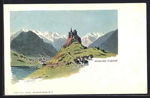 Lithographie Tarasp, Schloss Tarasp