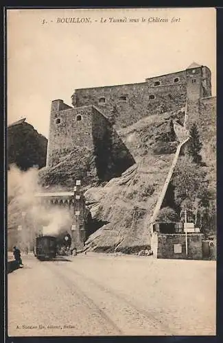 AK Bouillon, Le Tunnel sous le Chateau-Fort, Strassenbahn