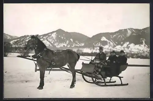 AK Pferdeschlitten mit den Bergen