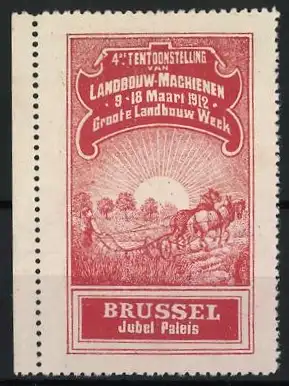 Reklamemarke Brüssel, Landbouw-Machienen 1912, Sonnenaufgang mit Pferdegespann