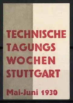 Reklamemarke Stuttgart, Technische Tagungswochen Mai-Juni 1930, Textblock in Rot